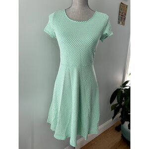 Xhilaration Mint Green Short Sleeve Scoop Neck Polka Dot Skater Dress XL 14/16
